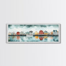 Panoramic Painting Print of Nantucket, Framed Canvas Print, Nantucket Painting, nautical seascape landscape painting, Nautical Decor