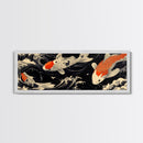 Wabi Sabi Boho Painting Print of Ko Fish, Japanese Style Decor, Panoramic Horizontal Wall Art, Extra Wide 70 Inch Wall Art, 72 Inch Wide Art