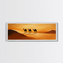 Camels in the desert Framed Canvas Print, Desert Painting, Desert Wall Art, Southwestern Decor, Minimalist Decor, Orange Hues Art