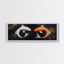 Koi Fish Infinite Sign Framed Canvas Print Ready To Hang, Wabi Sabi Home Decor, Panoramic Extra Wide Art, 20 x 60 Wall Art