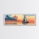 Retro Sailboat Painting Print Framed Canvas - Pop Art Sailboat Painting - Sailboat Wall Art - Nautical Landscape Ocean Painting - Home Decor
