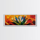 Stained Glass Style Blue Agave Wall Art Canvas Print, Mexicano Wall Art, Panoramic Southwestern Home Decor, Modern Farmhouse Rustic Art
