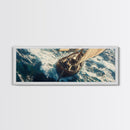 The Storm - Sailboat Battles a Hurricane Framed Canvas Print Panoramic Nautical Decor Fisherman Painting Nautical Landscape Painting