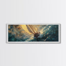 The Sailboat and the Storm Framed Canvas Print - Sailboat Painting - Nautical Decor - Hurricane Painting - Nautical Sailboat Landscape Painting