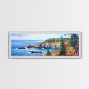 Acadia National Park, Framed Canvas Print, Acadia Watercolor Painting, Extra Wide Panoramic Wall Art, Horizontal Mountain Landscape Painting