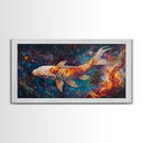 Koi Fish in Space, Framed Canvas Print, Abstract Wabi Sabi Style Painting, Koi Fish Home Decor, Japanese Style Artwork, Boho Decor
