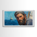 Fisherman at Sea Framed Canvas Print, Fisherman Oil Painting Style Print, Victorian Style Oil Painting Of a Fisherman, Fishing Gift Idea