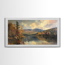 Mountains With Lake French Landscape Panoramic Oil Painting Canvas Print, Canvas with Wood Frame, Modern Living Room Wall Art
