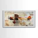 Retro 1920s Airplane In Flight Framed Canvas Print, Airplane Painting, Biplane Painting, Office Decor, Office Wall Art