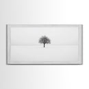 Footprints In the Snow Lead To a Lone Dead Tree - Framed Canvas Print - Ready To Hang Art - Moody Wall Art - Black and White Photography Print