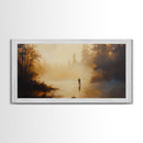 Retro Oil Painting Print of a Fly Fisher - Framed Canvas Print - Fishing Wall Art, Fisherman Painting, Fishing Gift, Gift for Fisher