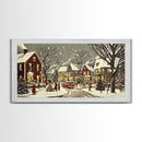 1950s Christmas Village Oil Painting on Canvas Print, Christmas home Decor, Christmas Painting, Christmas Wall Art