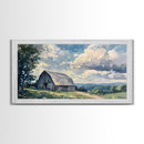 Rustic Old Barn Painting Framed Canvas Print Panoramic Rural Landscape Primitive Art Farmhouse Home Decor Barn Wall Art Ready To Hang