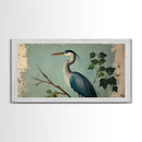 Funky Painting Print of a Blue Heron, Framed Canvas Print, Ready To Hang Wall Art, Great Blue Heron, Extra Large Bird Picture Painting