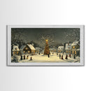 Festive Christmas Village Wall Art Framed Canvas Print, Festive Christmas Street Scene, Cozy Christmas Wall Art, Ready To Hang Xmas Decor