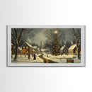 Christmas Sceneary Wall Art Framed Canvas Print, Winter Wall Art, Christmas Village Painting, Victorian Christmas Oil Painting, Horizontal Art