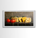 Still Life of Tomatoes and Cheese - Framed Canvas Print - Kitchen Wall Art - Kitsch Home Decor - Food Oil Painting Wall Art