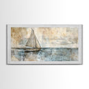 Coastal Sailboat Painting Print, Ready To Hang Art, Framed Canvas, Coastal Art Print For Beach House Decor, Wabi Sabi Sailboat, Inspired Ocean