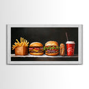 Burger and Fries Framed Canvas Print, Kitchen Canvas Art, Kitchen Wall Art, Burger Painting, Burger Art, Dining Room Wall Art