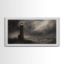 Moody Lighthouse Painting Print, Nautical Home Decor, Lighthouse Oil Painting Canvas Print, Dark and Moody Home Decor