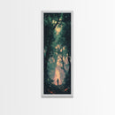 Forest at Dusk Painting Framed Canvas Print Long Narrow Wall Art, Rustic Decor Above Couch Art, Tall Skinny Art Gift Idea Christmas