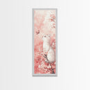 White Cat and Butterfly Canvas Print Light Pink Wall Art Cherry Blossom Painting Whimsical Art Bedroom Decor Gift Idea