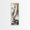Sailboat painting nautical decor framed canvas print, classic coastal wall art, sailing scene with ocean waves, above bed living room art