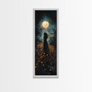 Moonlight silhouette painting mysterious framed canvas print, dark romance art, moonlit field wall decor, spiritual night scene art