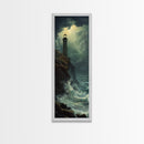 Nautical Landscape Painting Canvas Print, The Light House, Lighthouse Painting, Seascape Painting, Accent Piece, Tall Narrow Art, Skinny Art