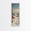 Snowy village painting peaceful Christmas scene framed canvas print, winter wonderland town, cozy holiday decor wall art gift idea