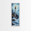 Framed Canvas Print Lighthouse Coastal Decor Nautical Painting Moody Art Ideal Tall Skinny Wall Art Living Room Above Sofa Coastal Painting