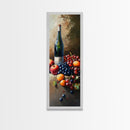 Skinny Vertical Art for Wine Cellar, Wine Room Art, Still Life Oil Painting of Wine and Grapes, Victorian Oil Painting, Retro Kitchen Decor
