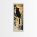 Framed Canvas Print of Black Panther on Tree Branch, Fall Animal Art, Boho Decor, Rustic Nature Art, Tall Skinny Wall Art, Living Room Piece