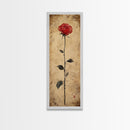 Framed Canvas Print of Elegant Red Rose, Botanical Art, Rustic Wall Art, Gift Idea, Minimalist Nature Art, Above Bed Wall Art