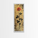 Golden Background Rose Art Canvas Print, Elegant Rose with Dark Leaves, Chinoiserie Style Wall Art, Framed Canvas Print, Gift Idea Her