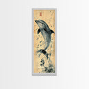 Framed Canvas Print Rustic Dolphin Art Coastal Decor in Nautical Theme, Minimalist Coastal Wall Art, Beach Living Room or Guest Room Decor