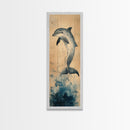 Framed Canvas Print Blue Dolphin Painting Coastal Nautical Wall Art, Beach-Inspired Above Bed Art, Boho Coastal Living Room Decor, Gift Him