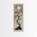 Canvas Print Moon and Tree Painting, Mystical Wabi Sabi Wall Art, Japanese-Inspired Rustic Decor, Above Bed Wall Art Gift Him
