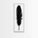 Black Feather Wall Art, Black Feather Painting Canvas Print, Boho Minimalist Home Decor, Feather Art, Tall Narrow Art, Skinny Art