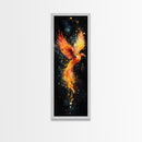 Radiant Phoenix in Flight Canvas Print, Framed Tall Wall Art, Unique Living Room Decor, Firebird Painting for Spiritual Art Lovers