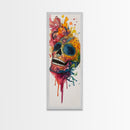 Sugar Skull Painting Print, Mexicano Wall Art, Framed Canvas, Tall Narrow Art, Skinny Accent Piece, Skull Painting, Skull Art, Chicano Art