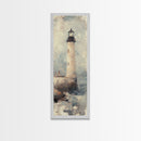 The Light House Framed Canvas Print - Nautical Seascape Painting - Lighthouse Art - Coastal Seascape Painting Tall Narrow Wall Art