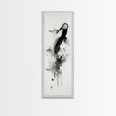 Tall Skinny Koi Fish Painting Print, Black and White Wabi Sabi Wall Art, Koi Fish Wall Decor, Japanese Style Elegant Artwork, Narrow Wall Art