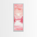 Serene Sunset Landscape Painting Framed Canvas Print with Light Pink Tones for Calm Living Room Art or Above Sofa Wall Decoration