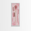 Hairbrushes And Combs Framed Canvas Print Light Pink Wall Art Minimalist Art Long Narrow Wall Art Tall Skinny Art Gift Idea