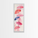Vibrant Umbrellas Framed Canvas Print in Pink Orange Wall Art Style Perfect Whimsical Vertical Art for Dorm or Playful Decor