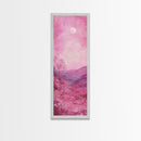 Mystical Pink Moon Framed Canvas Print with Wildflower and Mountain Painting Perfect Moody Landscape Art for Living Room