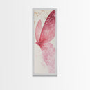 Pink Butterfly Whimsical Art Framed Canvas Print, Cherry Blossom Painting with Light Pink Abstract Style, Minimalist Vertical Wall Art