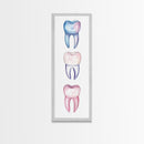 Whimsical Rainbow Teeth Canvas Print, Dentist Office Vertical Wall Art, Vibrant Dental Art Print for Gift Ideas
