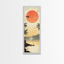 Seagulls At Sunset Beach Framed Canvas Print | Coastal Wall Art | Tropical Landscape Art | Nautical Painting | Living Room Decor